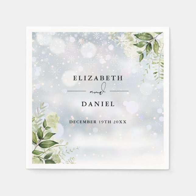 Greenery Floral Elegant Winter Wedding Serviette (Vorderseite)
