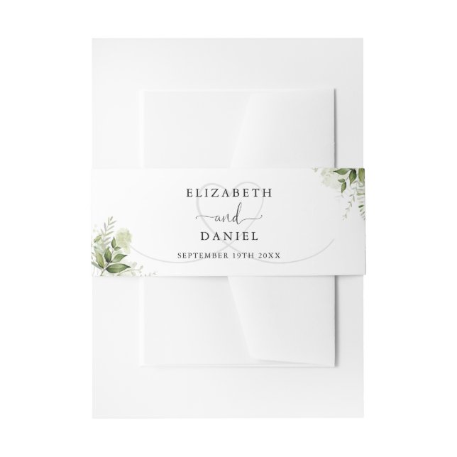Greenery Floral Elegantes Herz Hochzeit Einladungsbanderole (Vorderseite Beispiel)