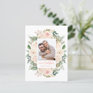 Greenery Floral Foto Frohe Weihnachtskarte Feiertagspostkarte