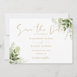 Greenery Floral Foto Gold Script Save The Date