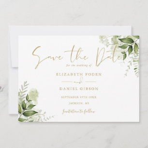 Greenery Floral Foto Gold Script Save The Date