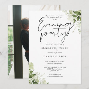 Greenery Floral Foto Wedding Abend Party Einladung