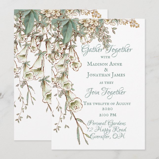 Greenery Floral Garland Script Elegante Hochzeit Einladung (Vorne/Hinten)