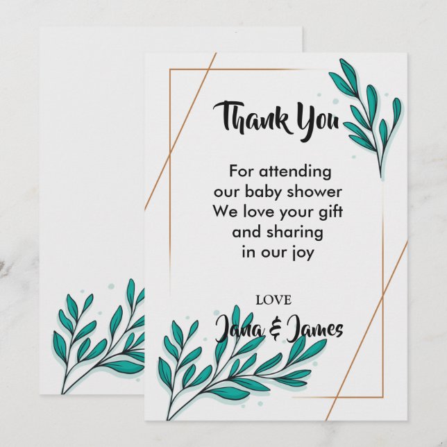 Greenery Floral Gold Foil Blätter Vielen Dank Einladung (Vorne/Hinten)