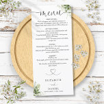 Greenery Floral Heart Script Wedding Dinner Menükarte<br><div class="desc">Dieses elegante,  blumengeschmückte Hochzeitsmenü kann mit Ihren Informationen in der schicken Typografie personalisiert werden. Entwickelt von Thisisnotme©</div>
