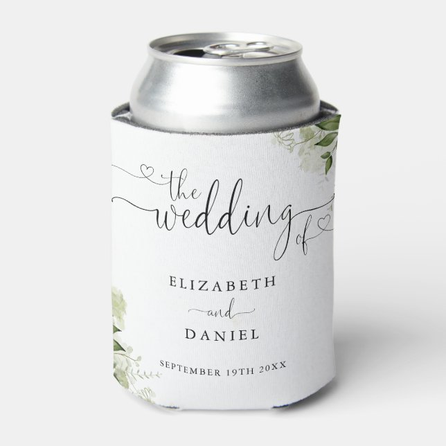 Greenery Floral Heart Script Wedding Dosenkühler (Kanne Vorderseite)