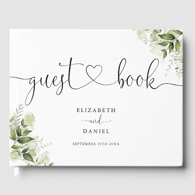 Greenery Floral Heart Script Wedding Gästebuch (Vorderseite)