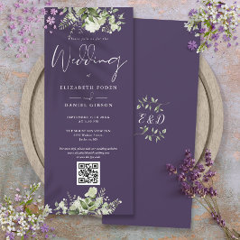 Greenery Floral Lila QR Code Wedding Einladung