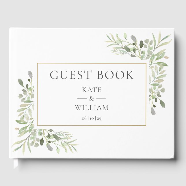Greenery Floral Modern Elegant Photo Wedding Gästebuch (Vorderseite)