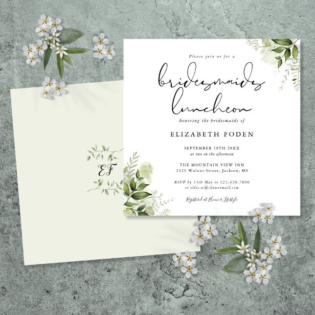 Greenery Floral Monogram Bridesmaids Luncheon Einladung (Greenery Floral Monogram Bridesmaids Luncheon Invitation)