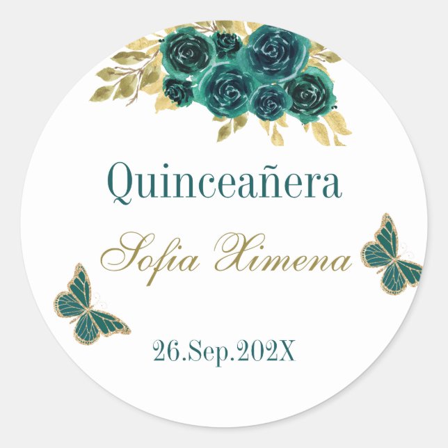 Greenery Floral Quinceañera Runder Aufkleber (Vorderseite)