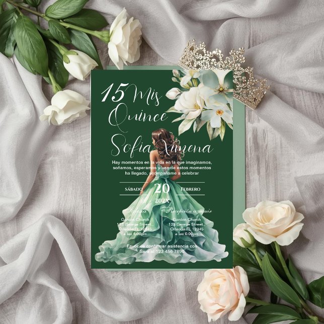 Greenery Floral Quinceañera Spanish Invitation (Créateur téléchargé)