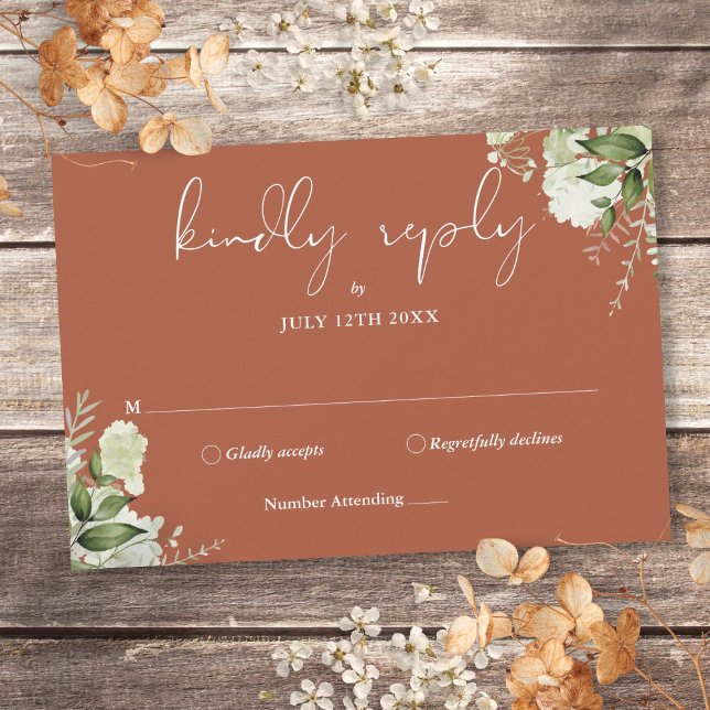 Greenery Floral RSVP Karte (Greenery Floral Elegant Terracotta Wedding RSVP Card)