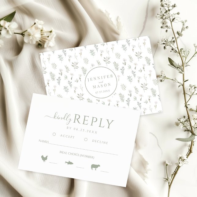 Greenery Floral Rustic Wedding Kindly Reply RSVP Karte (Von Creator hochgeladen)