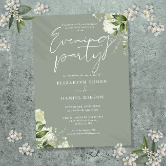 Greenery Floral Sage Green Wedding Abend Party Einladung