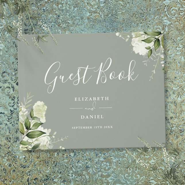 Greenery Floral Sage Green Wedding Gästebuch (Greenery Floral Sage Green Wedding Guest Book)