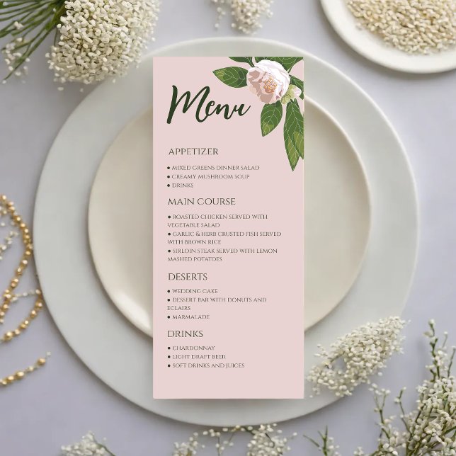 Greenery Floral Simple Hochzeitsmenü (Greenery Floral Simple Elegant Wedding Menu)