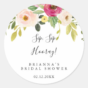 Greenery Floral Sip Sip Hooray Brautparty Runder Aufkleber