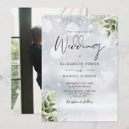 Greenery Floral Snowflakes Foto Winter Wedding Einladung