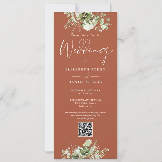 Greenery Floral Terracotta QR Code Wedding Einladung (Vorderseite)