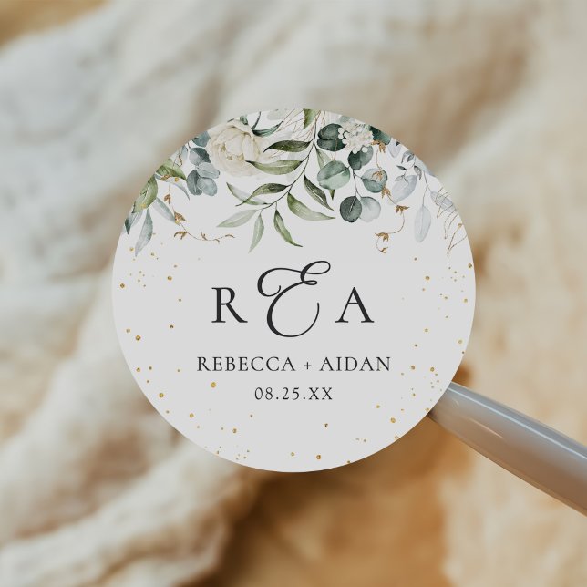 Greenery Floral Watercolor Wedding Runder Aufkleber (Von Creator hochgeladen)