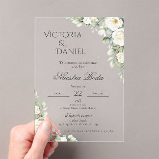 Greenery Floral wedding Acryl invitation Spanish Acryleinladungen