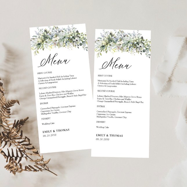 Greenery Floral Wedding Ceremony Menü Menükarte (Von Creator hochgeladen)