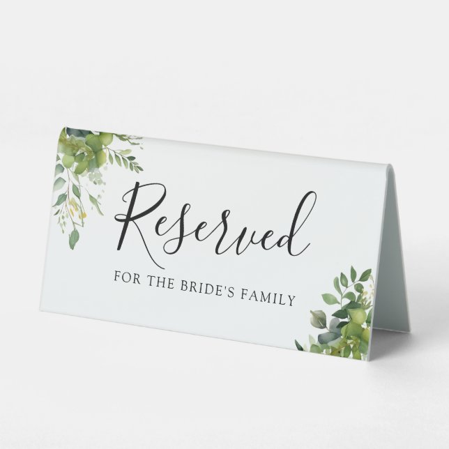 Greenery Floral Wedding vorbehalten Tischaufsteller (Vorderseite)