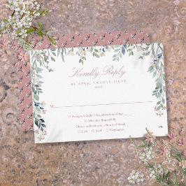 Greenery Floral Wildblumen Dusty Rose Wedding RSVP Karte