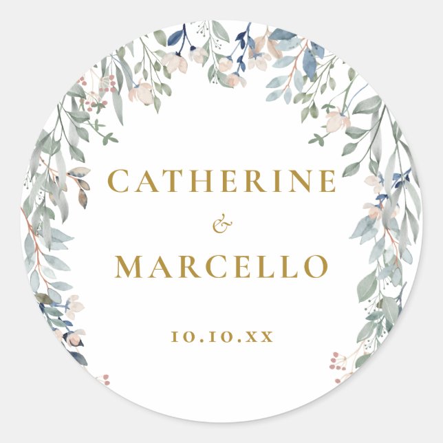 Greenery Floral Wildblumen Wedding Runder Aufkleber (Vorderseite)