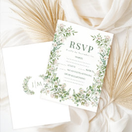 Greenery floral wreath botanical garden wedding RSVP karte