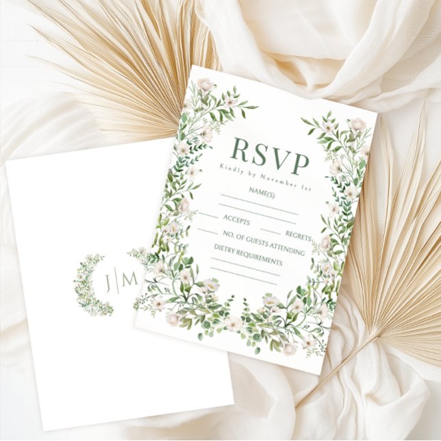 Greenery floral wreath botanical garden wedding RSVP karte (Von Creator hochgeladen)