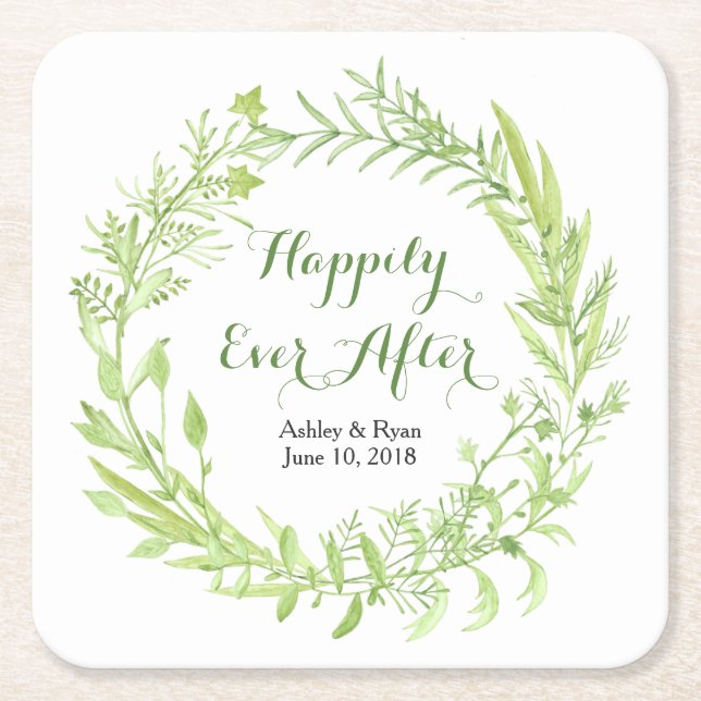 Greenery Floral Wreath Wedding Rechteckiger Pappuntersetzer (Vorderseite)
