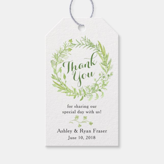 Greenery Floral Wreath Wedding Vielen Dank Geschenkanhänger (Vorderseite)
