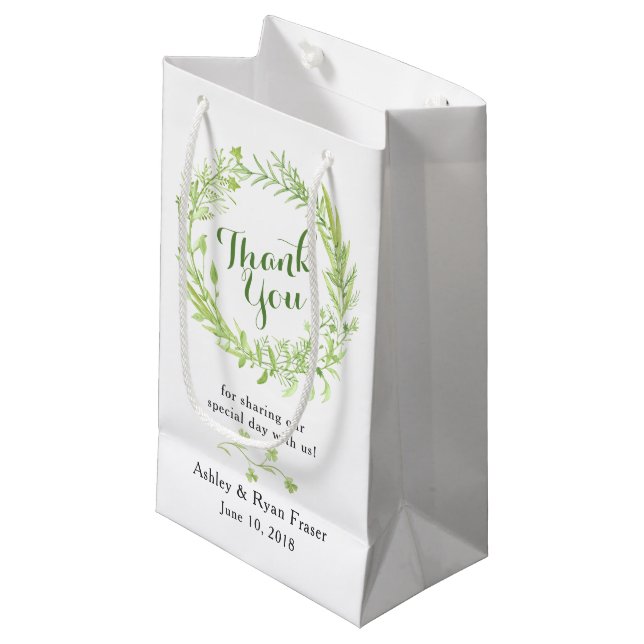 Greenery Floral Wreath Wedding Vielen Dank Kleine Geschenktüte (Vorderseite Schrägansicht)