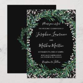 Greenery & Florets Black Wedding Einladungen