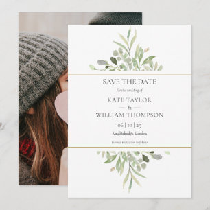 Greenery Foliage Gold Geometric Foto Wedding Save The Date