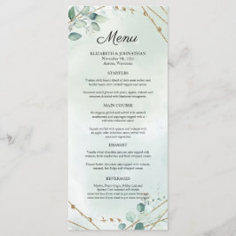 Greenery Foliage Gold Geometric Frame Wedding Menükarte