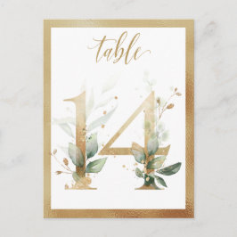 Greenery Foliage Gold Tischnummern, Tabelle 14 Kar Postkarte