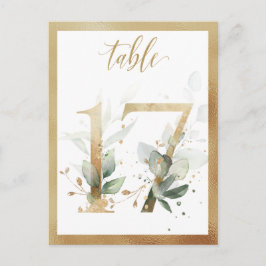 Greenery Foliage Gold Tischnummern, Tabelle 17 Kar Postkarte