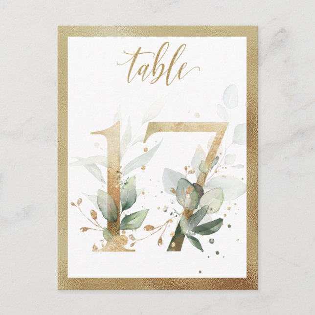 Greenery Foliage Gold Tischnummern, Tabelle 17 Kar Postkarte (Vorderseite)