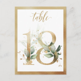 Greenery Foliage Gold Tischnummern, Tabelle 18 Kar Postkarte