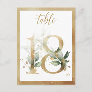 Greenery Foliage Gold Tischnummern, Tabelle 18 Kar Postkarte