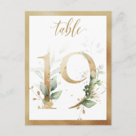Greenery Foliage Gold Tischnummern, Tabelle 19 Kar Postkarte