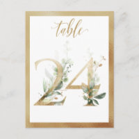 Greenery Foliage Gold Tischnummern, Tabelle 24 Kar
