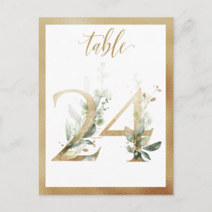 Greenery Foliage Gold Tischnummern, Tabelle 24 Kar Postkarte