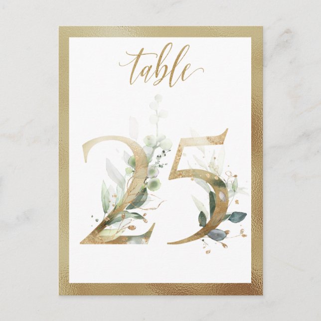 Greenery Foliage Gold Tischnummern, Tabelle 25 Kar Postkarte (Vorderseite)