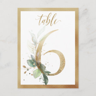 Greenery Foliage Gold Tischnummern, Tabelle 6 Kart Postkarte