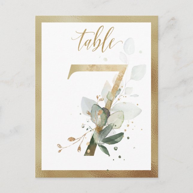 Greenery Foliage Gold Tischnummern, Tabelle 7 Kart Postkarte (Vorderseite)
