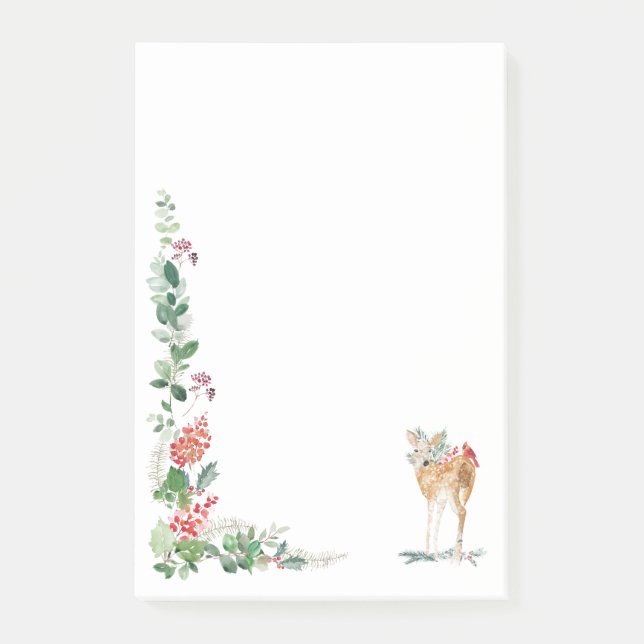 Greenery Foliage Red Berry Fawn Post-it Klebezettel (Vorderseite)